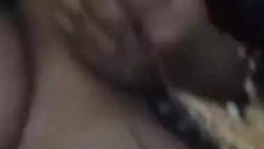 Cute smiling girlfriend boob show to lover