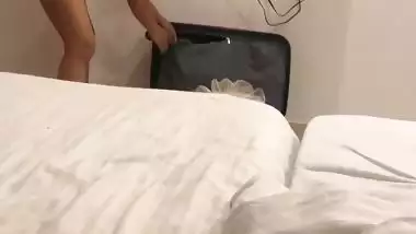 Wife in hotel room during honeymoon walks nude