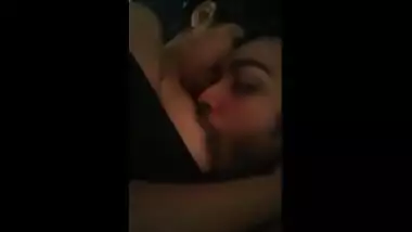 College teen girl grabs lover’s head to suck nipple